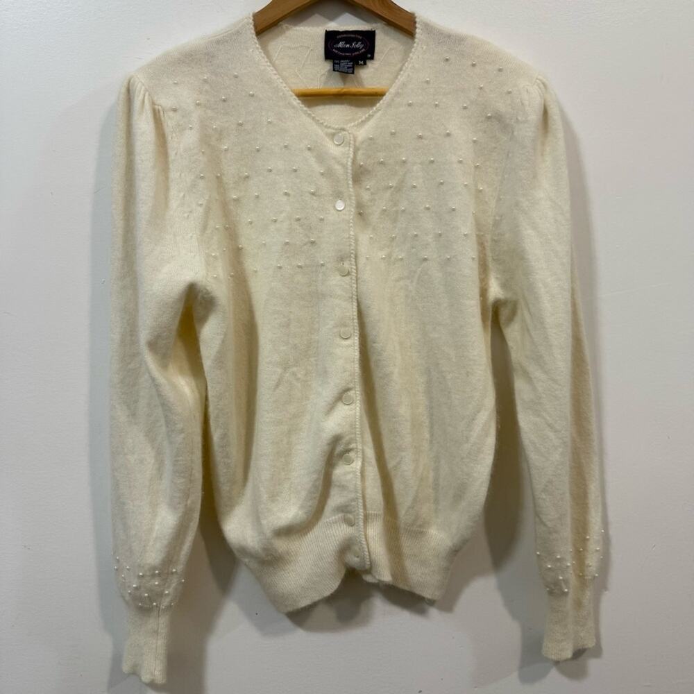Allen Solly Angora Lambswool Blend Cream Cardigan Sweater Old Money Fall Size M